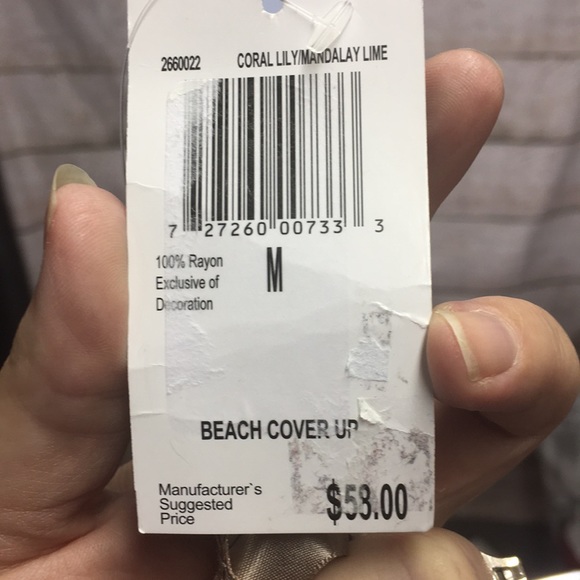 C&T beach cover up coral with lime fringe sunny - Picture 7 of 7